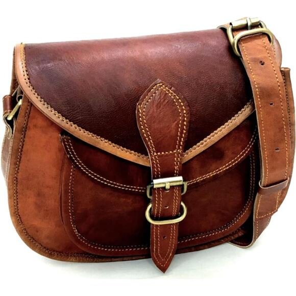 Handmade | Bags | Vintage Handmade Thick Brown Leather  Leather Crossbody Satchel Bag for Women, Handmade Vintage Saddle Purses
